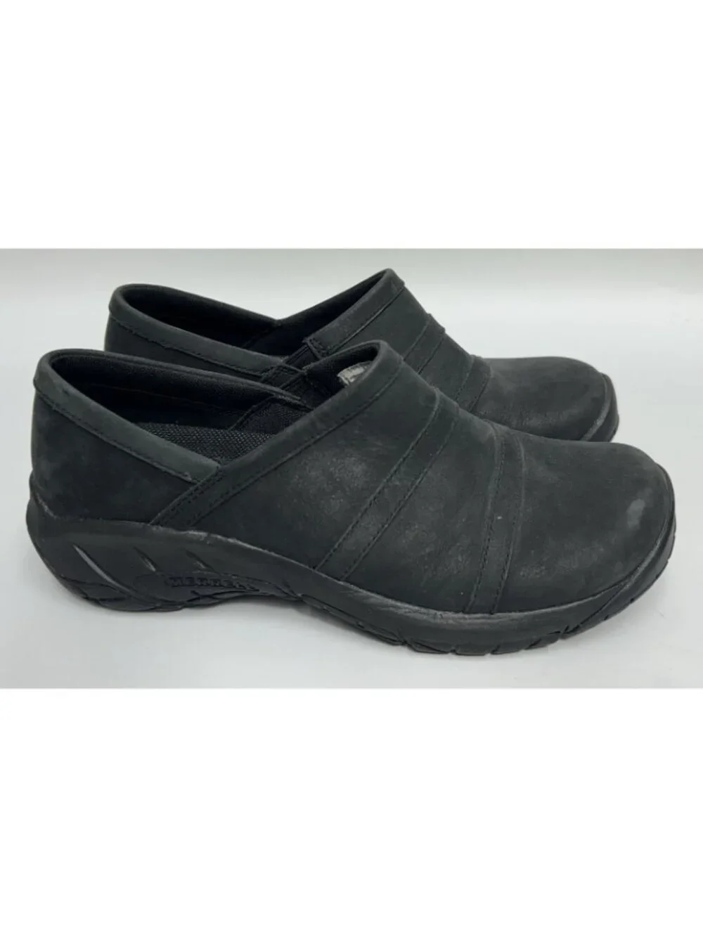 Merrell Womens Shoes Size 7 Encore Moc 4 Black Leather Clogs Slip On Shoes EUC!